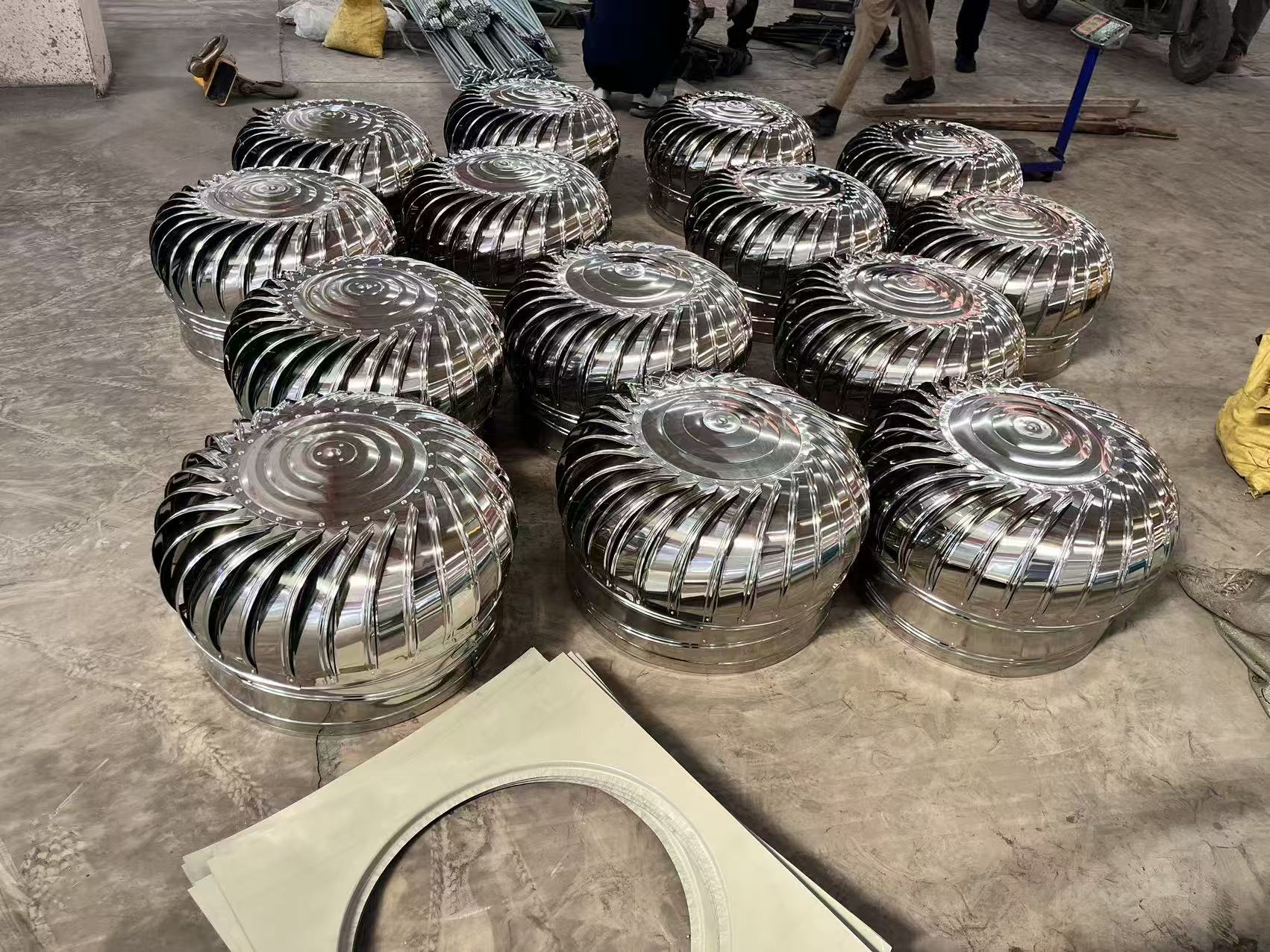 Roof ventilators laid out ready for fitting, one of the roof details chosen by climate rather than by template.